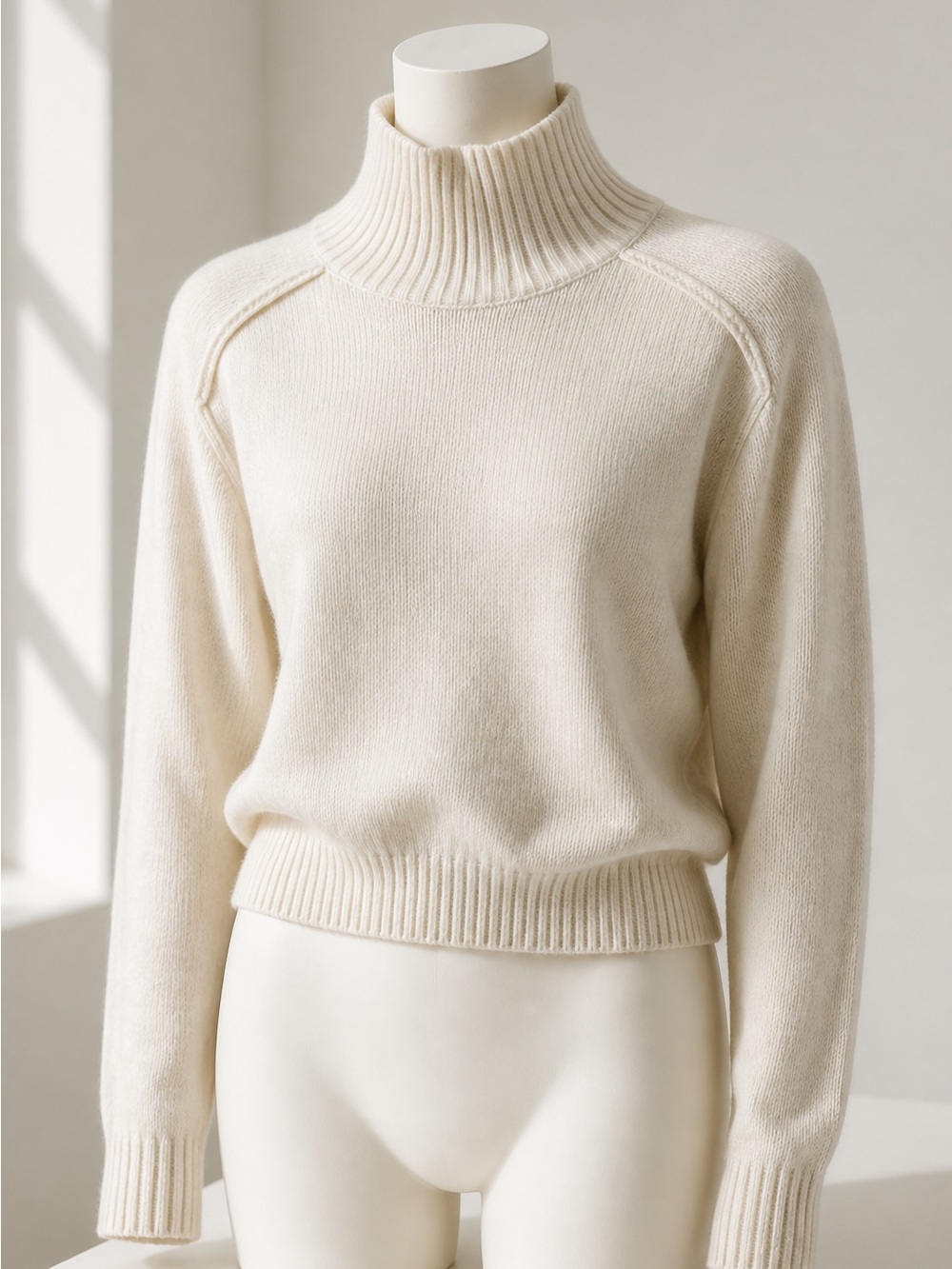 H&M Cream Ribbed Turtleneck Sweater